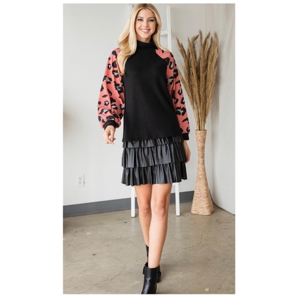 4Pack💋Leopard Contrast Sleeves Sweater